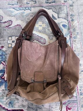 Kooba Taupe Suede Hobo with Brown Leather Trim